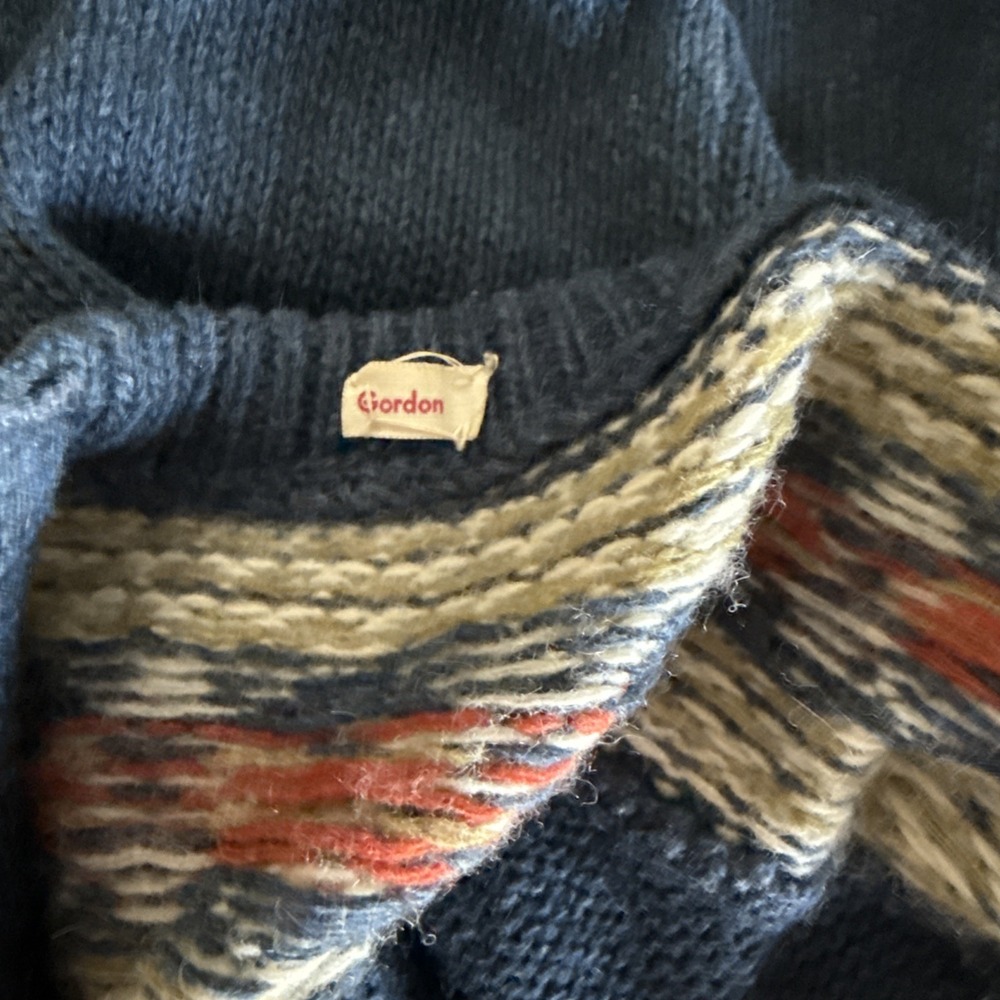 Dark Blue Nordic Yoke Button-Up Cardigan Sweater - Picture 6 of 7